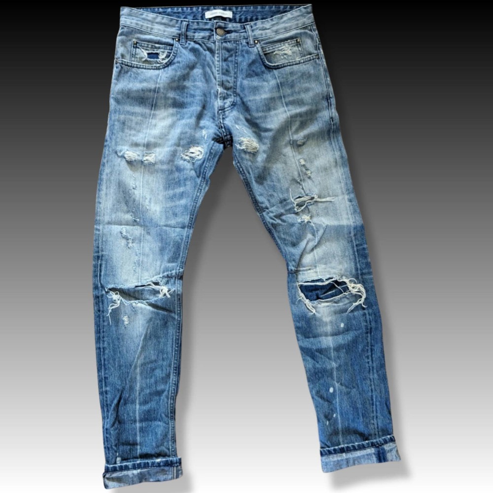 PIERRE BALMAIN Blue Designer Distressed Ripped Jeans - Made In Italy Men's 34